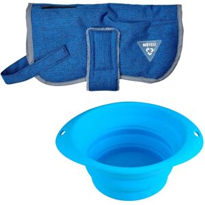 WELLHOME Pet Coat & Bowl Set - Size M, Blue, Foldable WELLHOME Pet Coat & Bowl Set - Size M, Blue, Foldable