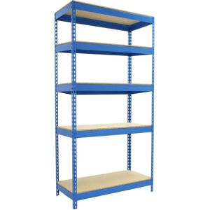 Scaffale in metallo Simonrack - 5 ripiani Blu/Legno - Magazzino industriale Scaffale in metallo Simonrack - 5 ripiani Blu/Legno - Magazzino industriale