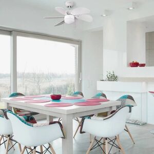 Cristal Record Lighting - Ventilador de Techo Tabit 6 Aspas - Pequeña Habitación Blanco Cristal Record Lighting - Ventilador de Techo Tabit 6 Aspas - Pequeña Habitación Blanco