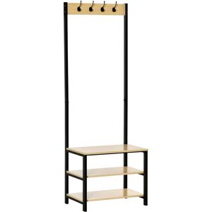 Armario de entrada Homcom con estantes y ganchos - Negro y Madera Armario de entrada Homcom con estantes y ganchos - Negro y Madera