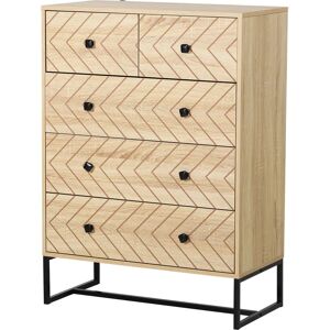 Homcom Madera Natural 5 Cajones Estilo Retro - Cómoda Homcom Madera Natural 5 Cajones Estilo Retro - Cómoda