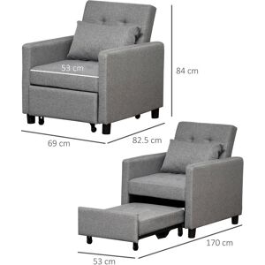 Homcom Madeira de Eucalipto Cinza Sofá-Cama - Convertível, Reclinável, Fácil de Montar Homcom Madeira de Eucalipto Cinza Sofá-Cama - Convertível, Reclinável, Fácil de Montar