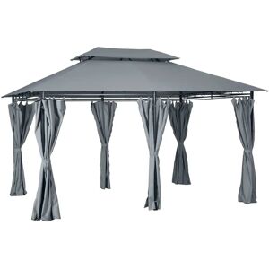 Pavilhão de Jardim Outsunny - Teto Duplo, Cortinas Laterais, Estrutura de Aço Pavilhão de Jardim Outsunny - Teto Duplo, Cortinas Laterais, Estrutura de Aço