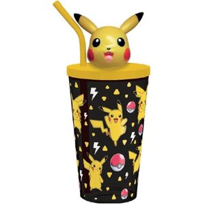 Caneca Infantil Pikachu 3D Euroswan 500ml com Tampa e Canudo Caneca Infantil Pikachu 3D Euroswan 500ml com Tampa e Canudo
