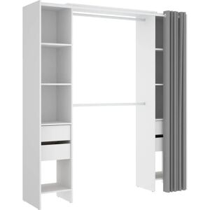 P30 Kleiderschrank mit Vorhang & 4 Schubladen - Weiß - 180-113x50x205 cm P30 Kleiderschrank mit Vorhang & 4 Schubladen - Weiß - 180-113x50x205 cm