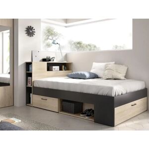 Lit de rangement Vente-unique Naturel & Anthracite - 120x190cm Lit de rangement Vente-unique Naturel & Anthracite - 120x190cm