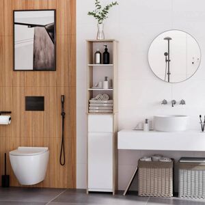 Armario compacto de baño Kleankin - Blanco y madera natural Armario compacto de baño Kleankin - Blanco y madera natural