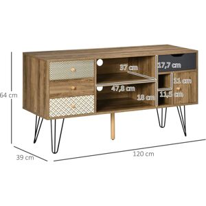 Homcom Mueble de TV Boho - 50 Pulgadas - 4 Cajones y Patas de Metal Homcom Mueble de TV Boho - 50 Pulgadas - 4 Cajones y Patas de Metal