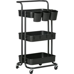 Carrito de Cocina HOMCOM Negro con 3 Estantes y Ganchos - 42x38x86,5 cm Carrito de Cocina HOMCOM Negro con 3 Estantes y Ganchos - 42x38x86,5 cm