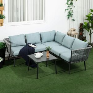 Conjunto de Muebles de Jardín Outsunny - Sofá Modular de 3 Piezas con Mesa Conjunto de Muebles de Jardín Outsunny - Sofá Modular de 3 Piezas con Mesa