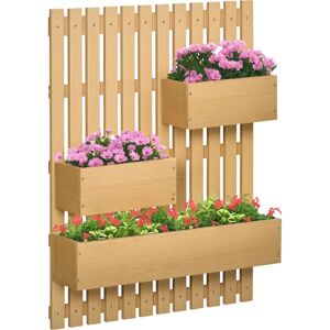 Jardinera de Pared Outsunny con Enrejado - Macetero Vertical de Madera con 3 Macetas Móviles Jardinera de Pared Outsunny con Enrejado - Macetero Vertical de Madera con 3 Macetas Móviles