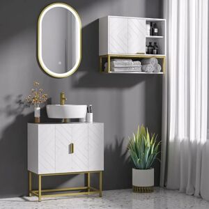 Armario de almacenamiento para baño Kleankin - Blanco y Dorado - 60x30x65 cm Armario de almacenamiento para baño Kleankin - Blanco y Dorado - 60x30x65 cm
