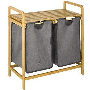 Cesto de ropa sucia de bambú Homcom con 2 cestas extraíbles - Natural y Gris Cesto de ropa sucia de bambú Homcom con 2 cestas extraíbles - Natural y Gris