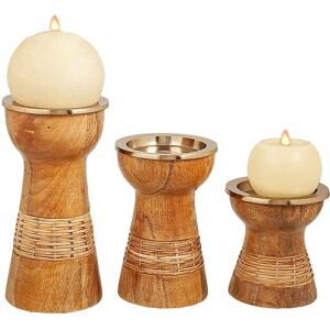 Romimex 3-delige Kerzenschale Set - Bruin, Goud, Hout, Metaal Romimex 3-delige Kerzenschale Set - Bruin, Goud, Hout, Metaal