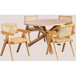 Set Tavolo da Pranzo Rotondo in Legno Naturale - 4 Sedie Set Tavolo da Pranzo Rotondo in Legno Naturale - 4 Sedie