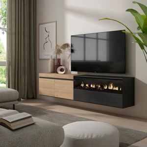 Skraut Home Fernsehtisch mit Kamin - Wandmontage, Schwarz, Eiche & Schwarz, 200x45x35cm Skraut Home Fernsehtisch mit Kamin - Wandmontage, Schwarz, Eiche & Schwarz, 200x45x35cm