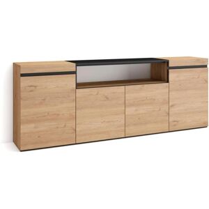 Skraut Home - Buffet - Grande capacité - 200x75x35cm - 4 Portes - Style Moderne - Chêne et Noir Skraut Home - Buffet - Grande capacité - 200x75x35cm - 4 Portes - Style Moderne - Chêne et Noir