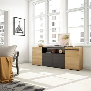 Skraut Home - Modernes Sideboard - 200x75x35cm - Schwarz & Eiche Skraut Home - Modernes Sideboard - 200x75x35cm - Schwarz & Eiche