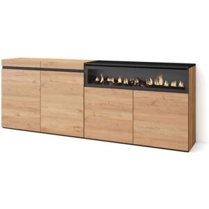 Skraut Home - Modernes Sideboard mit Kamin - 200x75x35cm - Eiche und Schwarz Skraut Home - Modernes Sideboard mit Kamin - 200x75x35cm - Eiche und Schwarz