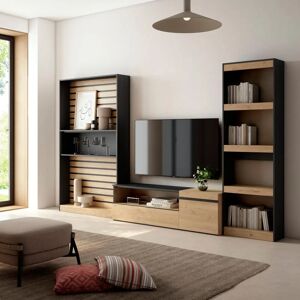 Skraut Home - Conjunto Moderno de Televisión y Comedor - Roble y negro Skraut Home - Conjunto Moderno de Televisión y Comedor - Roble y negro