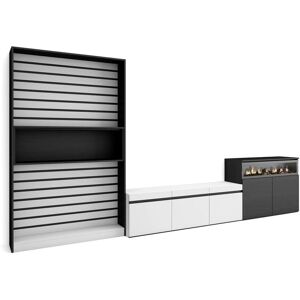 Skraut Home TV-Ständer mit Kamin - Modern, Weiß & Schwarz Skraut Home TV-Ständer mit Kamin - Modern, Weiß & Schwarz