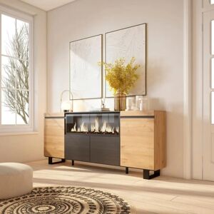 Skraut Home - Credenza - 4 Porte - Stile Industriale - Look Moderno - Rovere e nero Skraut Home - Credenza - 4 Porte - Stile Industriale - Look Moderno - Rovere e nero