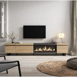 Meuble TV Skraut Home avec Cheminée - Style Industriel - 288x57x35 cm - Publicité Meuble TV Skraut Home avec Cheminée - Style Industriel - 288x57x35 cm - Publicité