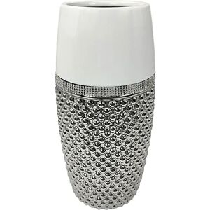 Fijalo Ceramic Flower Vase - White/Silver 13x13x28cm - Flower Vase Fijalo Ceramic Flower Vase - White/Silver 13x13x28cm - Flower Vase