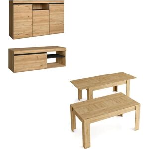 Skraut Home - Set soggiorno nordico con mobile TV e tavolo estensibile Skraut Home - Set soggiorno nordico con mobile TV e tavolo estensibile