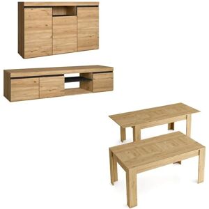 Set Naturale Skraut Home - Soggiorno, Mobile TV, Tavolo Estensibile Set Naturale Skraut Home - Soggiorno, Mobile TV, Tavolo Estensibile