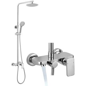 Columna de Ducha Kibath - Monomando Redonda con Repisa, Tubo Extensible, Cromo Brillo Columna de Ducha Kibath - Monomando Redonda con Repisa, Tubo Extensible, Cromo Brillo