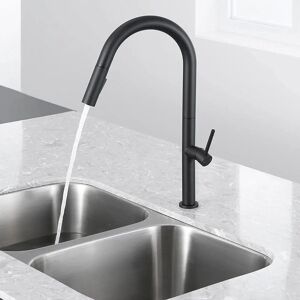 Kibath - Grifo de Cocina Negro SOH con Ducha Extraíble, Caño Alto, 360° Giro Kibath - Grifo de Cocina Negro SOH con Ducha Extraíble, Caño Alto, 360° Giro