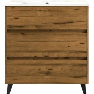 KIBATH Mueble de baño Sirex - Teca Claro Mate, 80cm, 3 Cajones KIBATH Mueble de baño Sirex - Teca Claro Mate, 80cm, 3 Cajones
