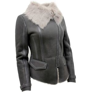 Infinity Leather Dames Grijze Toscana Shearling Vliegende Jas - Maat 10 UK Infinity Leather Dames Grijze Toscana Shearling Vliegende Jas - Maat 10 UK