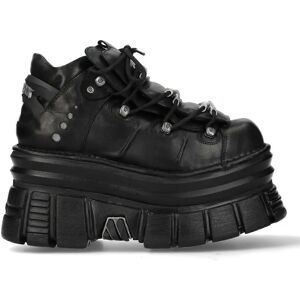 New Rock M-106-C178 Zwarte chunky platform toren metalen leren enkellaarsjes - Laarzen New Rock M-106-C178 Zwarte chunky platform toren metalen leren enkellaarsjes - Laarzen
