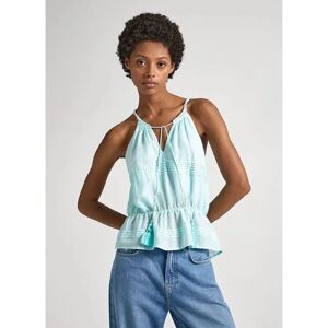 Pepe Jeans Woman Turquoise V-neck Cotton Top - Casual Pepe Jeans Woman Turquoise V-neck Cotton Top - Casual