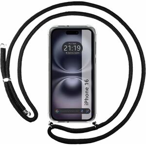 TUMUNDOSMARTPHONE Zwarte Schokbestendige Telefoonhoes met Lanyard voor iPhone 16 TUMUNDOSMARTPHONE Zwarte Schokbestendige Telefoonhoes met Lanyard voor iPhone 16