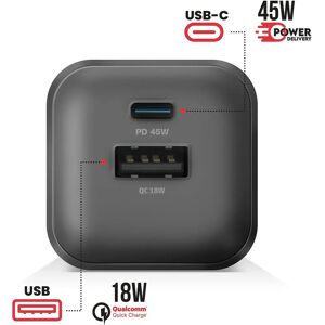 Swissten Fekete 45W Falitöltő USB-C & USB-A Swissten Fekete 45W Falitöltő USB-C & USB-A