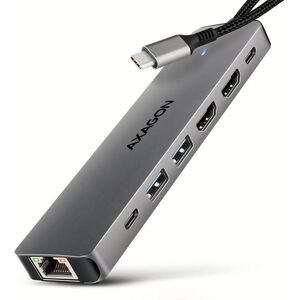 AXAGON HMC-7HX2 USB-C 7-i-1 Hub - Dubbla 4K-skärmar, 100W PD, Grå AXAGON HMC-7HX2 USB-C 7-i-1 Hub - Dubbla 4K-skärmar, 100W PD, Grå