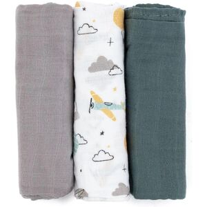 Petite&Mars Moussy Textilní Pleny Šedé Planes - 3 ks Petite&Mars Moussy Textilní Pleny Šedé Planes - 3 ks