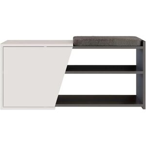 Bakaji White Anthracite Entryway Shoe Bench with 2 Shelves - Shoe Cabinet Bakaji White Anthracite Entryway Shoe Bench with 2 Shelves - Shoe Cabinet