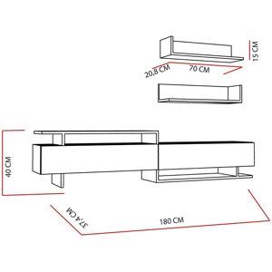 Mobilier TV Kailua 861 Alb + Teka - Părți Separate, 180x37cm Mobilier TV Kailua 861 Alb + Teka - Părți Separate, 180x37cm