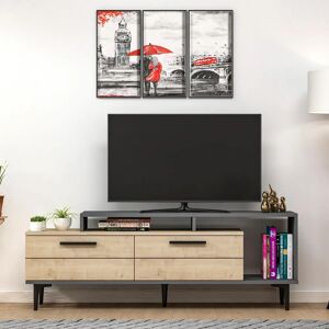 Meuble TV Kailua 1877 - Antracita + Roble - Design Moderne - Publicité Meuble TV Kailua 1877 - Antracita + Roble - Design Moderne - Publicité