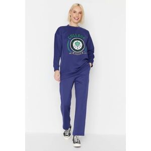 Trendyol Granatowy Zadrukowany Neoprenowy Dres - Kobieta Trendyol Granatowy Zadrukowany Neoprenowy Dres - Kobieta