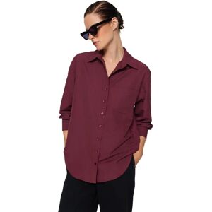 Trendyol Donker Bordeauwwit Oversized Katoenen Overhemd - Overhemd Trendyol Donker Bordeauwwit Oversized Katoenen Overhemd - Overhemd