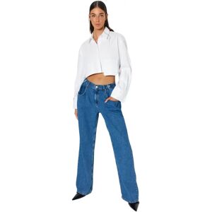 Trendyol Blauwe Geknield Plissé Hoge Taille Wide Leg Jeans - Vrouw - 42 Trendyol Blauwe Geknield Plissé Hoge Taille Wide Leg Jeans - Vrouw - 42