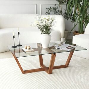 MUEBLES Walnuss Couchtisch - Temperiertes Glas, Eckiges Design MUEBLES Walnuss Couchtisch - Temperiertes Glas, Eckiges Design