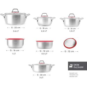 Karaca 8683650146049 - Stainless Steel Cookware Set - 10 Piece - Silver Red Karaca 8683650146049 - Stainless Steel Cookware Set - 10 Piece - Silver Red
