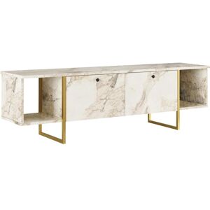 Móvel de TV Derana Mármore Branco e Dourado - 2 Portas & Prateleiras Móvel de TV Derana Mármore Branco e Dourado - 2 Portas & Prateleiras