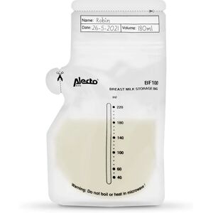 Woreczki do przechowywania mleka matki Alecto - 220ml, 100 sztuk, bez wycieku, BPA-free Woreczki do przechowywania mleka matki Alecto - 220ml, 100 sztuk, bez wycieku, BPA-free
